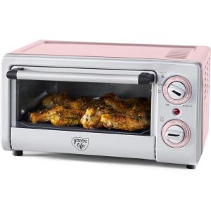 imageGreenLife Countertop Toaster Oven Air Fryer Stainless Steel Healthy Ceramic Nonstick PFAS and PFOAFree Tray ampamp Basket Bake Broil Reheat Adjustable Temp ampamp Time Control Auto Shutoff PinkPink