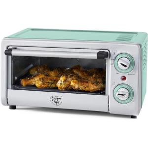 imageGreenLife Countertop Toaster Oven Air Fryer Stainless Steel Healthy Ceramic Nonstick PFAS and PFOAFree Tray ampamp Basket Bake Broil Reheat Adjustable Temp ampamp Time Control Auto Shutoff PinkTurquoise