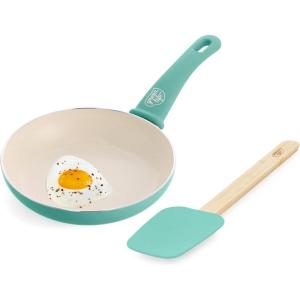 imageGreenLife Soft Grip 8 Frypan Skillet and Spatula Breakfast Cookware Set PFASFree Ceramic Nonstick Silicon Spatula with Bamboo Handle Egg Omelette Bacon Dishwasher Safe StayCool Handles CreamTurquoise