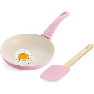 imageGreenLife Soft Grip 8 Frypan Skillet and Spatula Breakfast Cookware Set PFASFree Ceramic Nonstick Silicon Spatula with Bamboo Handle Egg Omelette Bacon Dishwasher Safe StayCool Handles CreamPink