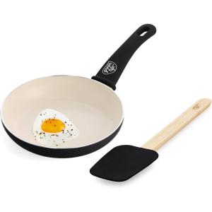 imageGreenLife Soft Grip 8 Frypan Skillet and Spatula Breakfast Cookware Set PFASFree Ceramic Nonstick Silicon Spatula with Bamboo Handle Egg Omelette Bacon Dishwasher Safe StayCool Handles CreamBlack