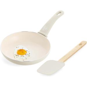 imageGreenLife Soft Grip 8 Frypan Skillet and Spatula Breakfast Cookware Set PFASFree Ceramic Nonstick Silicon Spatula with Bamboo Handle Egg Omelette Bacon Dishwasher Safe StayCool Handles CreamCream