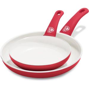 imageGreenLife Soft Grip Healthy Ceramic Nonstick 7quot and 10quot Frying Pan Skillet Set PFASFree Dishwasher Safe Red