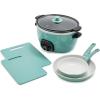imageGreenLife 2 Cutting boards 6QT Healthy Ceramic Nonstick Slow Cooker PFAS ampamp PFOAFree Programmable StovetopSafe Extra Durable Versatile Kitchen Essentials Easy Clean WhiteTurquoise