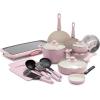 imageGreenLife Soft Grip 16 Piece Healthy Ceramic Nonstick Cookware Set Pots and Pans Set 6Quart Slow Cooker PFAS ampamp PFOAFree Dishwasher Safe Oven Safe Versatile Kitchen Essentials PinkSoft Pink