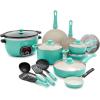 imageGreenLife Soft Grip 16 Piece Healthy Ceramic Nonstick Cookware Set Pots and Pans Set 6Quart Slow Cooker PFAS ampamp PFOAFree Dishwasher Safe Oven Safe Versatile Kitchen Essentials PinkTurquoise