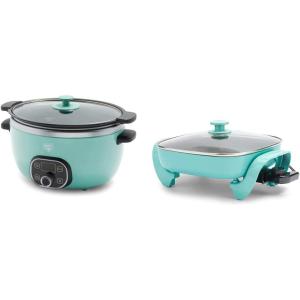 imageGreenLife Cook Duo Healthy Ceramic Nonstick 6QT Slow Cooker Turquoise ampamp Healthy Ceramic Nonstick 12quot 5QT Square Electric Skillet Turquoise