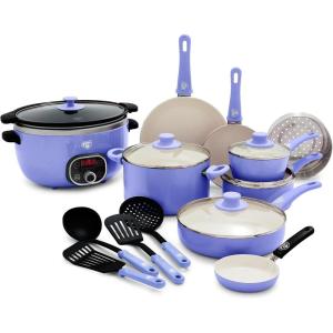 imageGreenLife Soft Grip 16 Piece Healthy Ceramic Nonstick Cookware Set Pots and Pans Set 6Quart Slow Cooker PFAS ampamp PFOAFree Dishwasher Safe Oven Safe Versatile Kitchen Essentials PinkPeriwinkle