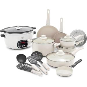 imageGreenLife Soft Grip 16 Piece Healthy Ceramic Nonstick Cookware Set Pots and Pans Set 6Quart Slow Cooker PFAS ampamp PFOAFree Dishwasher Safe Oven Safe Versatile Kitchen Essentials PinkCream and White