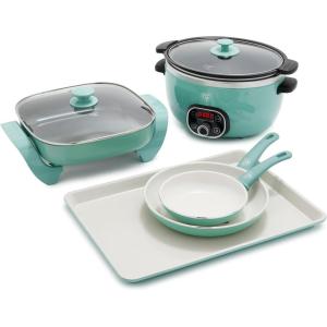 imageGreenLife Soft Grip 16 Piece Healthy Ceramic Nonstick Cookware Set Pots and Pans Set 6Quart Slow Cooker PFAS ampamp PFOAFree Dishwasher Safe Oven Safe Versatile Kitchen Essentials PinkTurquoise