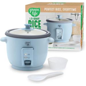 imageGreenLife Electric Rice Cooker 3Cups Uncooked6Cups Cooked Removable PFASFree Nonstick Pot OneSwitch Design Auto Keep Warm Small Space Saving Rice Paddle Soup Grains Oatmeal 15 QT Whiteblue haze
