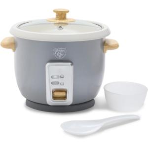 imageGreenLife Electric Rice Cooker 3Cups Uncooked6Cups Cooked Removable PFASFree Nonstick Pot OneSwitch Design Auto Keep Warm Small Space Saving Rice Paddle Soup Grains Oatmeal 15 QT WhiteGrey