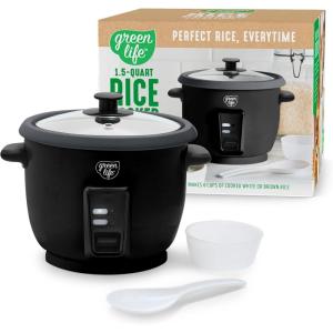 imageGreenLife Electric Rice Cooker 3Cups Uncooked6Cups Cooked Removable PFASFree Nonstick Pot OneSwitch Design Auto Keep Warm Small Space Saving Rice Paddle Soup Grains Oatmeal 15 QT Whiteblack