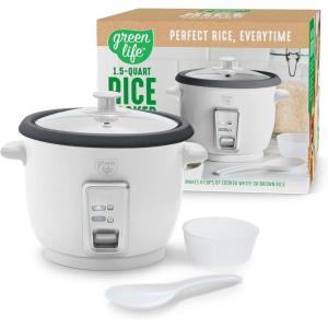 imageGreenLife Electric Rice Cooker 3Cups Uncooked6Cups Cooked Removable PFASFree Nonstick Pot OneSwitch Design Auto Keep Warm Small Space Saving Rice Paddle Soup Grains Oatmeal 15 QT WhiteWhite