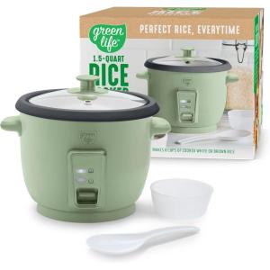 imageGreenLife Electric Rice Cooker 3Cups Uncooked6Cups Cooked Removable PFASFree Nonstick Pot OneSwitch Design Auto Keep Warm Small Space Saving Rice Paddle Soup Grains Oatmeal 15 QT Whitesage