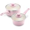 imageGreenLife Soft Grip 1QT and 2QT Saucepan Set Healthy Ceramic Nonstick Non Toxic PFAS ampamp PFOAFree Dishwasher Safe Glass Lids StayCool Handles Easy Clean Cookware Kitchen Essentials BlackSoft Pink