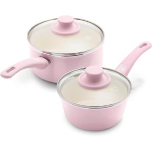 imageGreenLife Soft Grip 1QT and 2QT Saucepan Set Healthy Ceramic Nonstick Non Toxic PFAS ampamp PFOAFree Dishwasher Safe Glass Lids StayCool Handles Easy Clean Cookware Kitchen Essentials BlackSoft Pink