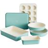imageGreenLife 6 Piece Nonstick Bakeware Set NonToxic PFASFree Ceramic Oven Pans Dishwasher ampamp Oven Safe to 450F Easy Release Baking Sheet Loaf Pan Rectangle ampamp Round Cake Muffin Pan PinkTurquoise