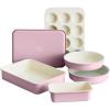 imageGreenLife 6 Piece Nonstick Bakeware Set NonToxic PFASFree Ceramic Oven Pans Dishwasher ampamp Oven Safe to 450F Easy Release Baking Sheet Loaf Pan Rectangle ampamp Round Cake Muffin Pan PinkPink