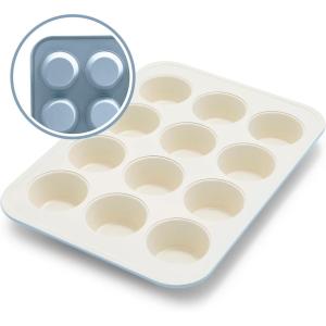 imageGreenLife 12Cup Muffin Pan Healthy Ceramic Nonstick Bakeware PFOA ampamp PFASFree Cupcake Tray Durable Baking Pan Versatile Kitchen Essential Easy Clean Muffin Mold Nonstick Baking Sheet SageBlue Haze