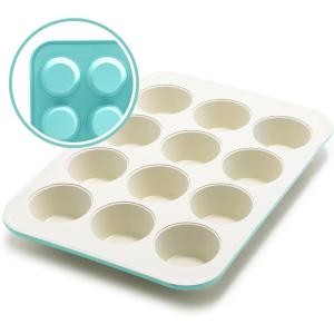 imageGreenLife 12Cup Muffin Pan Healthy Ceramic Nonstick Bakeware PFOA ampamp PFASFree Cupcake Tray Durable Baking Pan Versatile Kitchen Essential Easy Clean Muffin Mold Nonstick Baking Sheet SageTurquoise