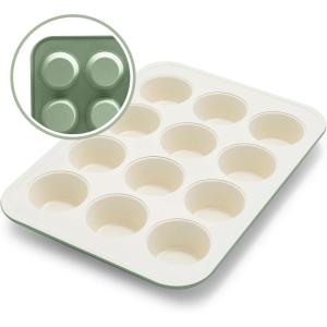 imageGreenLife 12Cup Muffin Pan Healthy Ceramic Nonstick Bakeware PFOA ampamp PFASFree Cupcake Tray Durable Baking Pan Versatile Kitchen Essential Easy Clean Muffin Mold Nonstick Baking Sheet SageSage