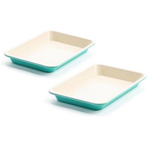 imageGreenLife Bakeware 18 x 13 Half Cookie Sheet Baking Pan NonToxic PFASFree Healthy Ceramic Nonstick Oven Safe to 450F Easy Release Even Heating Easy Clean Blue HazeTurquoise