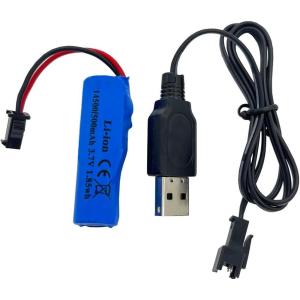 imageThreeking 37V 500mAh 14500 Rechargeable Liion Battery SM2P Joint with USB Charger for Rc Remote Control Car Toys