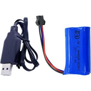 imageThreeking 74V 600mAh Rechargeable Liion Battery SM3P Joint with USB Charger for Remote Control Car Toys