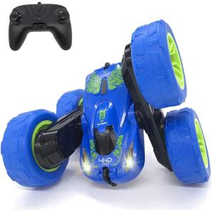 imageThreeking RC Stunt Cars Remote Control Car DoubleSided Driving 360degree Flips Rotating Car Toy GreenBlue