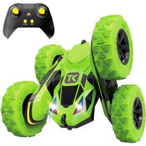 imageThreeking RC Stunt Cars Remote Control Car DoubleSided Driving 360degree Flips Rotating Car Toy GreenGreen