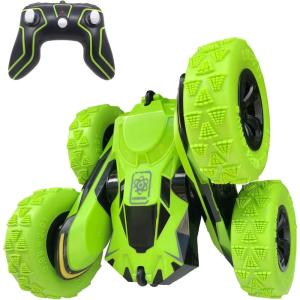 imageThreeking RC Stunt Cars Remote Control Car DoubleSided Driving 360degree Flips Rotating Car Toy GreenGreenwithout Lights