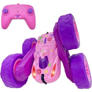 imageThreeking RC Stunt Cars Remote Control Car DoubleSided Driving 360degree Flips Rotating Car Toy GreenPink
