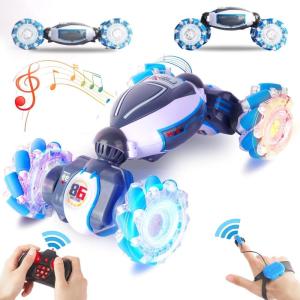 imageThreeking Rc Twist Stunt Car Toy Remote Control Cars Moving Horizontally DoubleSided Driving 360degree Rotating with Lights Music 4WD Car Toys Gifts Presents for BoysGirls Ages 62728bu