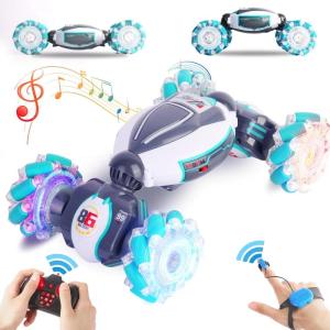 imageThreeking Rc Twist Stunt Car Toy Remote Control Cars Moving Horizontally DoubleSided Driving 360degree Rotating with Lights Music 4WD Car Toys Gifts Presents for BoysGirls Ages 62728gn