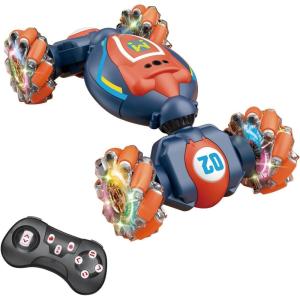 imageThreeking Rc Twist Stunt Car Toy Remote Control Cars Moving Horizontally DoubleSided Driving 360degree Rotating with Lights Music 4WD Car Toys Gifts Presents for BoysGirls Ages 6292og