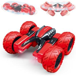 imageThreeking RC Rotating Stunt Cars Flowering Remote Control Cars Toys with Lights DoubleSided Driving 360degree Flips Rotating Car Toy GreenRed