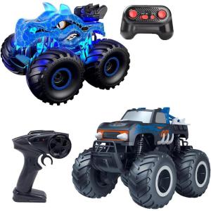 imageThreeking 1 pc Waterproofing 116 Pickup RC Car Truck and 1 pc 118 Dinosaur RC Car Trucks Toys for Kids Boys Girls Ages 6
