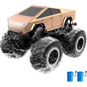 imageGoBang 116 Waterproof Rc Cars Cyber Toy Monster Truck Toys Amphibious Remote Control Car 4WD All Terrain OffRoad Trucks Pickup for 6 7 8 9 10 11 12 Year Old Boys Girls Gifts PresentsRose Gold