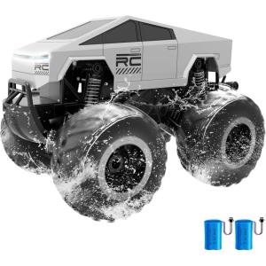 imageGoBang 116 Waterproof Rc Cars Cyber Toy Monster Truck Toys Amphibious Remote Control Car 4WD All Terrain OffRoad Trucks Pickup for 6 7 8 9 10 11 12 Year Old Boys Girls Gifts PresentsSilver