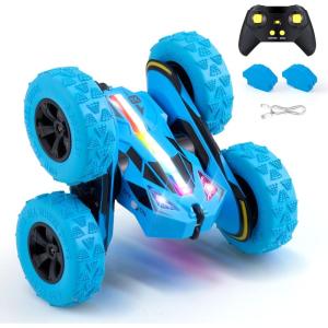 imageRemote Control Car RC Cars Toys for Boys Girls Ages 612 Upgraded USBC Modular Batteries Threeking 4WD Stunt Car with Breathing Soft Lights DoubleSided Driving ampamp 360 Flips Presents Gifts GreenUpblue