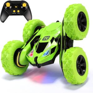 imageRemote Control Car RC Cars Toys for Boys Girls Ages 612 Upgraded USBC Modular Batteries Threeking 4WD Stunt Car with Breathing Soft Lights DoubleSided Driving ampamp 360 Flips Presents Gifts GreenGreen