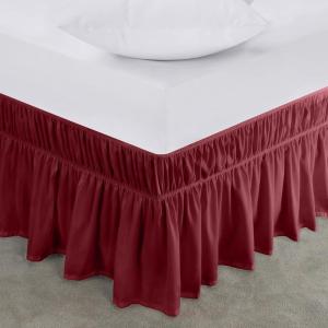 imageUtopia Bedding Queen Elastic Bed Ruffle  Easy Wrap Around Ruffle  Microfiber Bed Skirt with Adjustable Elastic Belt 16 Inch Tailored Drop  Hotel Quality Bedskirt Fade Resistant Queen GreyBurgundy