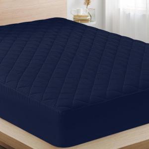 imageUtopia Bedding Quilted Fitted Mattress Pad Queen Size Elastic Fitted Mattress Topper Protector and Cover Stretches up to 16 Inches Deep Machine Washable WhiteNavy