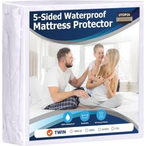 imageUtopia Bedding Waterproof 5Sided Mattress Protector Full Size Premium Breathable Mattress Cover Fitted Style with Stretchable Pockets White1