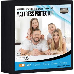 imageUtopia Bedding Waterproof Mattress Protector Twin Size Premium Terry Mattress Cover 200 GSM Breathable Fitted Style with Stretchable Pockets WhiteBlack