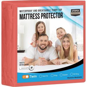 imageUtopia Bedding Waterproof Mattress Protector Twin Size Premium Terry Mattress Cover 200 GSM Breathable Fitted Style with Stretchable Pockets WhiteCoral