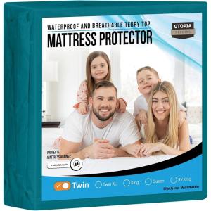 imageUtopia Bedding Waterproof Mattress Protector Twin Size Premium Terry Mattress Cover 200 GSM Breathable Fitted Style with Stretchable Pockets WhiteDenim Blue