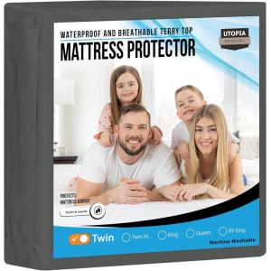 imageUtopia Bedding Waterproof Mattress Protector Twin Size Premium Terry Mattress Cover 200 GSM Breathable Fitted Style with Stretchable Pockets WhiteGrey