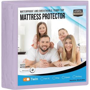 imageUtopia Bedding Waterproof Mattress Protector Twin Size Premium Terry Mattress Cover 200 GSM Breathable Fitted Style with Stretchable Pockets WhiteLavender